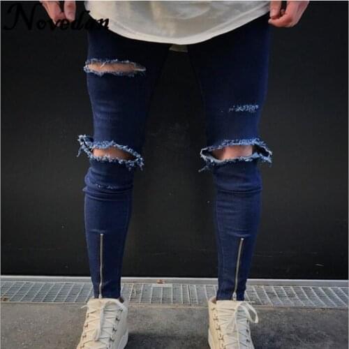 Hip Hop Men Jeans Casual Denim Distressed Masculina Mens Slim Jeans Pants Brand Biker Jeans Rock Skinny Ripped Jeans Homme