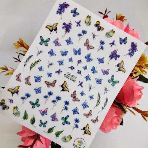 Blue Watercolor Butterfly Stickers for nails Design Self adhesive Nail Art Decoraciones Sliders Foil Manicure Accessories