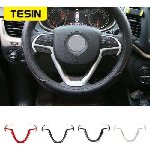 TESIN Interior Stickers For Jeep Cherokee 2014+ Car Steering Wheel Decoration Cover Accessories For Jeep Grand Cherokee 2014