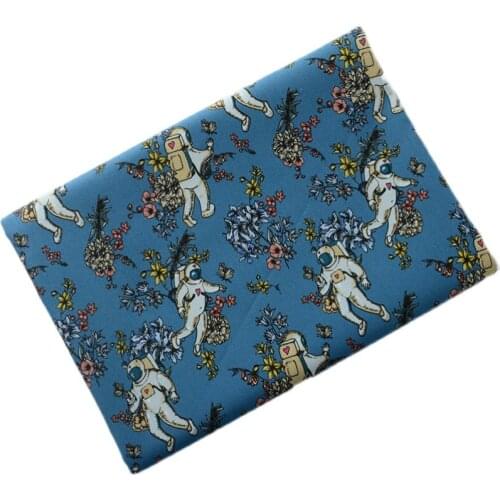 Cartoon Astronauts Flowers Print 100% Cotton Fabric for Boy Clothes Hometextile Cushion Cover Face Mask Scarf Needlework DIY