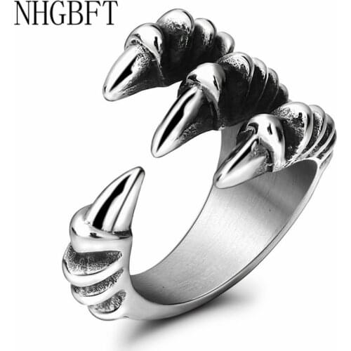 NHGBFT High quality Punk Dragon Claw Ring Vintage Gothic Biker Jewelry Stainless Steel Mens Rings Dropshipping