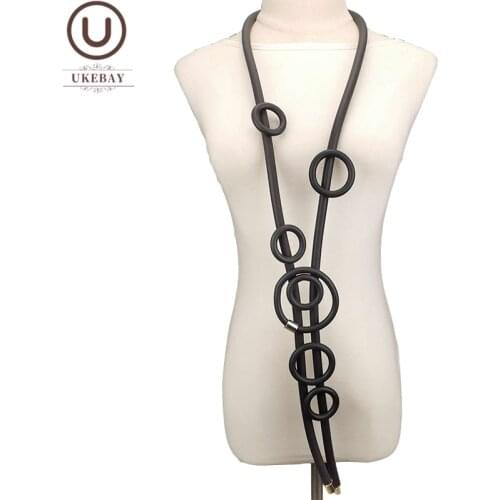 UKEBAY NEW Long Necklaces Women Statement Pendant Necklace Black Chain Rubber Jewelry Round Accessories Heavy Jewellery Necklace