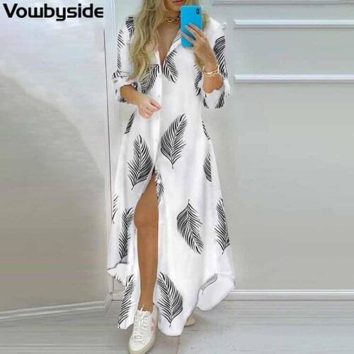 Spring and Summer New Printed Pattern Single Breasted Casual Fashion Long Sleeved Turn Down Collar Long Dress