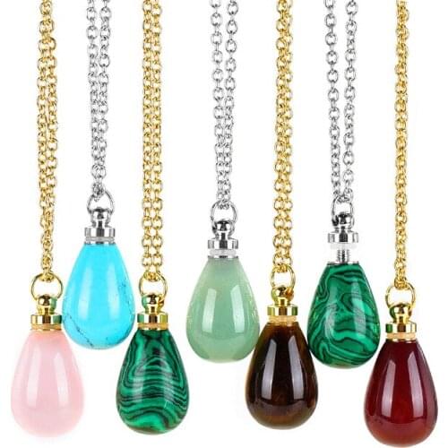 New Fashion Accessories Natural Semi-precious Stone Necklace Crystal Agate Essential Oil Bottle Pendant Stainless Steel Chain