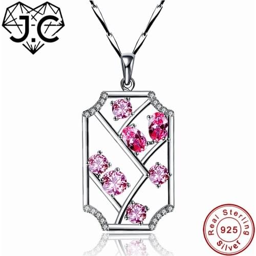 J.C For Women/Girl Dating Necklace Hollow Sample Style Amethyst & Pink Topaz Real 925 Sterling Silver Pendant Fine Jewelry