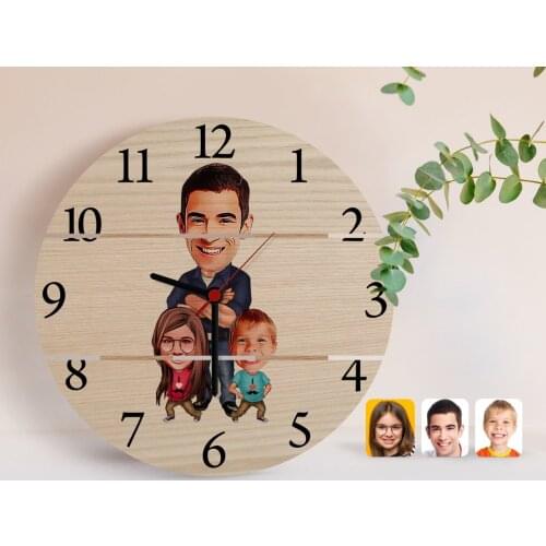 Personalized Father Daughter Son Caricature Of Authentic Wooden Pallet Saat-1