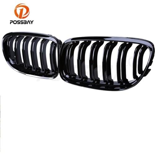 POSSBAY Gloss Black Double Lines Front Bumper Wide Kidney Grille For BMW 3-Series E91 Touring 2008-2012 Facelift Auto Parilla