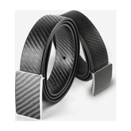 New Fashion Men Carbon Fiber Leather Belt Waistband With Buckle