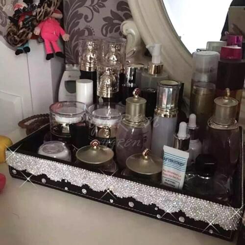 Luxury Diamond Home Make Up Car Storage Box Fashion Rhinestone Multifunctional Creative Car Storage Bag