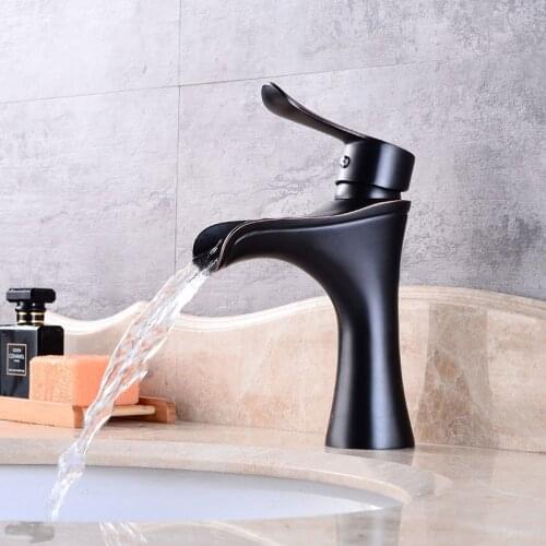Basin Faucets Brass Black Bronze Elegant Waterfall Bathroom Sink Faucet Single Lever Hole Deck Mount Big Spout Mixer Taps