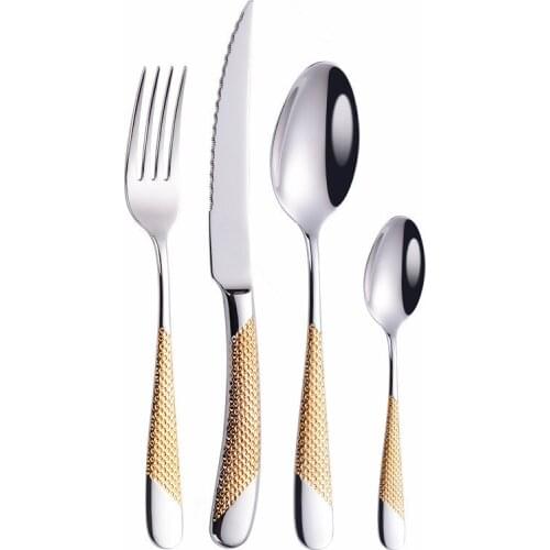 Stainless Steel Tableware Gold Cutlery Dinner Set Kitchen Set Dinnerware Spoon Fork Knife Flatware Luxury Cutlery High Quality