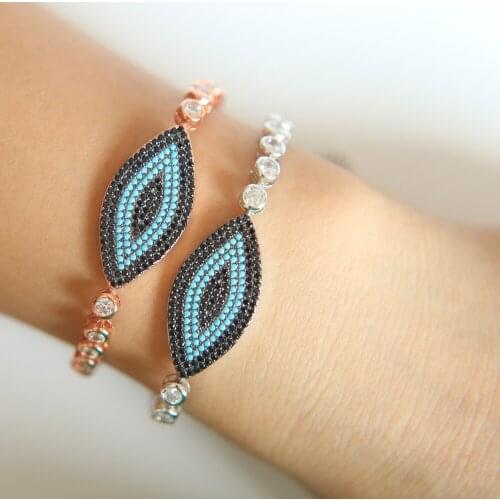 CZ Tennis Bracelet Jewelry Fashion Turkish eye Girls Blue Cz cubic zirconia slider chain Bracelets Bangles 2017 new