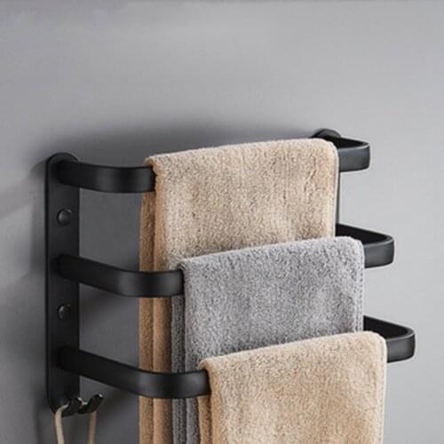Towel Hanger Wall Mounted Towel Rack Bathroom Aluminum Black Towel Bar Rail Matte Black Towel Holder