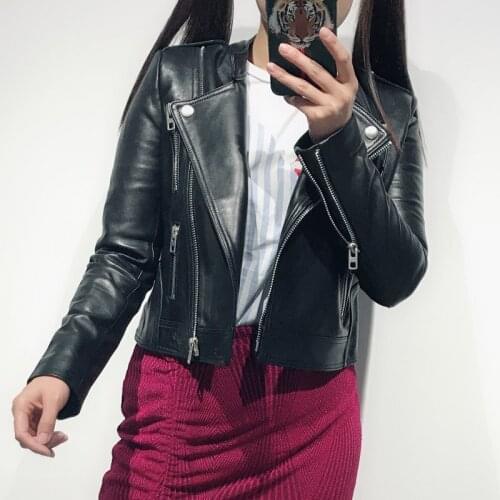 Ladies real leather jacket women genuine leather jacket
