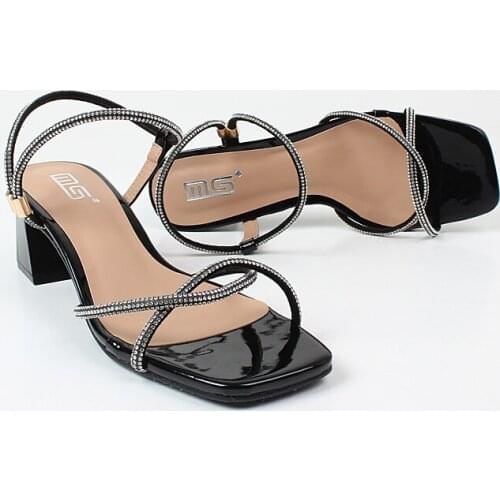 Sandals For Women New 2021 Fashion Luxury Diamond High-heeled Square Heel Open-toe Gladitor Shoes With Rhinestones Big Size