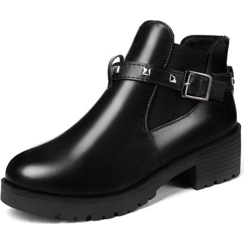 Dropshipping Women Ankle Boots Ladies Basic Square Heel Buckle Strap Boots Female Comfortable Short Plush Fashion Casual Shoes
