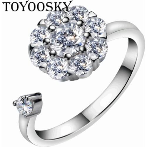 Cubic Zirconia Open Spinning Rings for Women Creative Finger Rotating Ring Jewelry 925 Silver For Women Gift TOYOOSKY