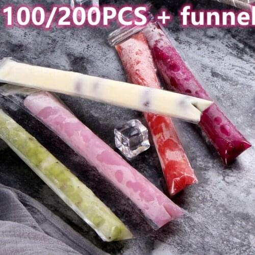 100/200PCS DIY Popsicle Bags PE food grade Ice Pop Bags Yogurt Ice Candy Otter Pops Freeze Pops Disposable Pouches With Funnel