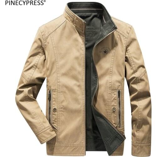 100% Cotton Reversible Spring Autumn Winter Zipper Pockets Men Green Khaki Male Fashion Embriodery Military Bomber Man Jacket