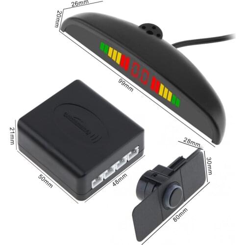 4 Sensors 16m 12V Original Car Flat Parking Sensor Crescent Auto Reverse Backup Radar Detector System with LED Display and Wings