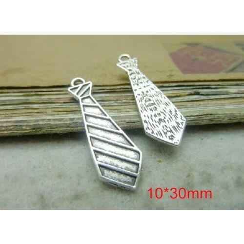 90 PCS Antique Silver Plated Mini Lovely Necktie Charm Pendant 10*30mm
