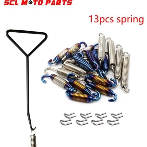 Alconstar-Motorcycle Spring Exhaust Pipe Muffler Mounting Spring Hooks Stainless Steel For Muffler 51MM 61MM 13Pcs/set Racing