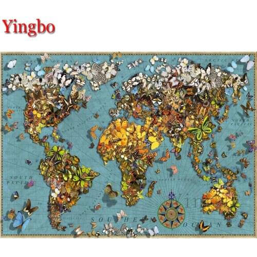 Yingbo Diamond Embroidery Abstract butterfly world map Diamond Painting Full Square 5d Diamond Mosaic Picture Of Rhinestones