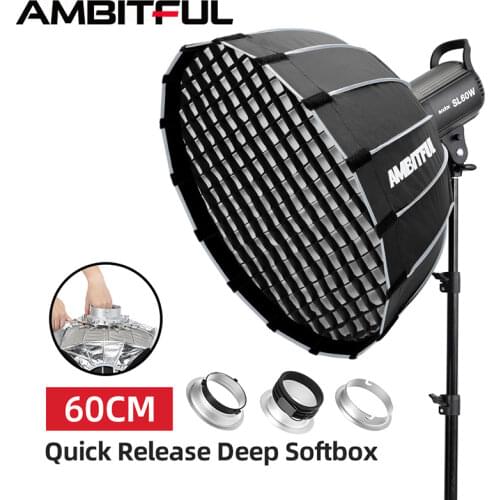 AMBITFUL Portable P60 60CM Quickly Fast Installation Deep Parabolic Softbox + Honeycomb Grid for Bowens Profoto Elinchrom Flash