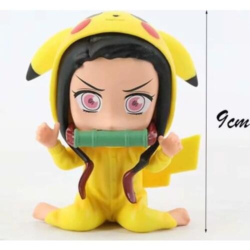 Anime Demon Slayer: Nidouzi Cross-dress Pikachu Q Version Doll Model Box Figure Toys