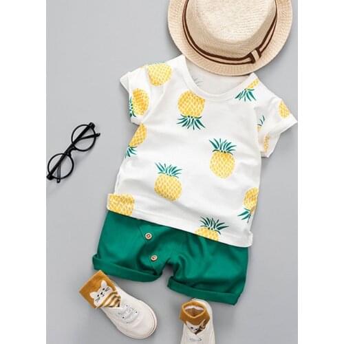 ARLONEET Boys Summer Clothing Set Toddler Baby Kids Boys Pineapple T-shirt Tops Solid Short Casual Outfit Set Kids Clothes #42