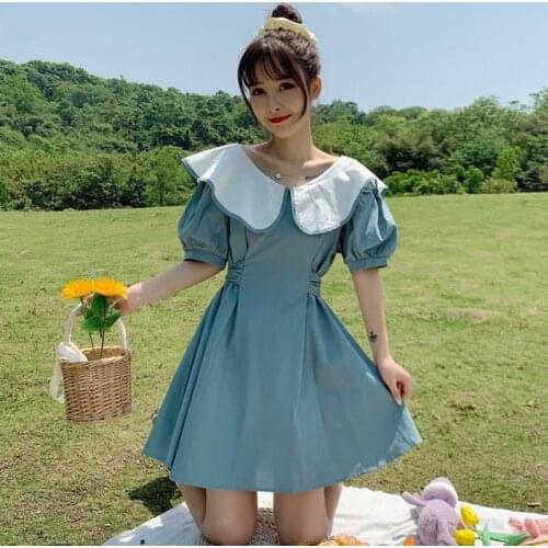 Bella Mini Dress Peter Pan Collar Korean Style Chic Trendy Cute Popular Sweet Ulzzang College Students Vestido Feminino Summer