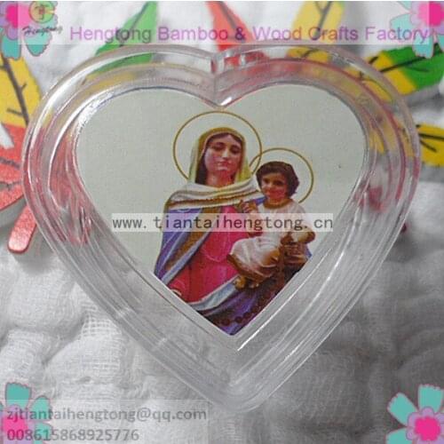 Free ship 20pcs/pack transparent plastic rosary box, heart box for 7mm bead rosary,gift box with icon picture on one cover
