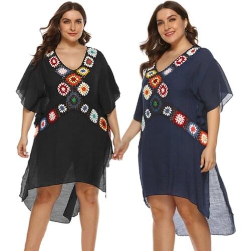 Large Kaftan Cotton Tunic Beach Cover up Plus Size Bikini Cover up 2020 Women Summer Beachwear Pareos Robe de plage sarongs 2XL