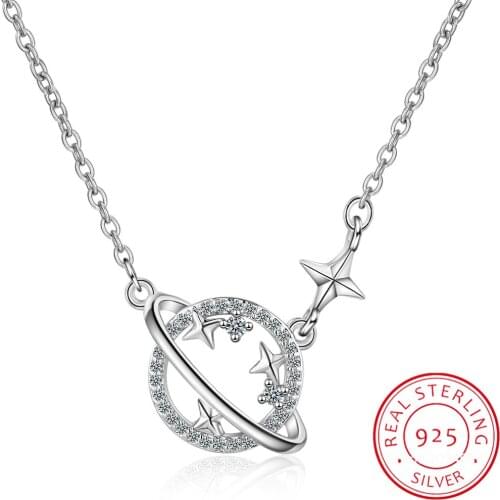 925 Sterling Silver Women Chain On The Neck Collarbone Necklace For Women Planet Star Zircon Pendant Chain Girl Jewelry Gift