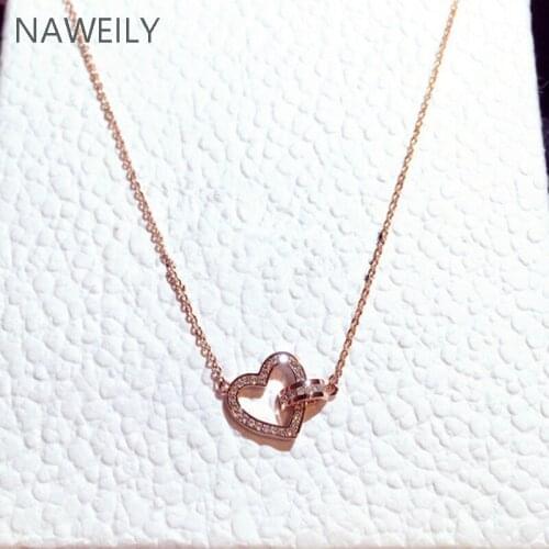 French Romantic Heart Shaped Zircon Necklace New Fashion Temperament Crystal Clavicle Short Necklace Women Pendants