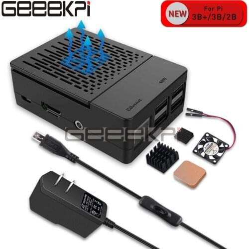 GeeekPi ABS Black / White Case Cover Enclosure Shell Box + Heat Sinks + Cooling Fan for Raspberry Pi 3 B+ Plus / 3 B / 2 B