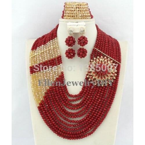 HOT!!12Rows Nigerian Wedding African Beads Jewelry Set Bridal Jewelry Sets African Jewelry Parure Free Shipping R7455