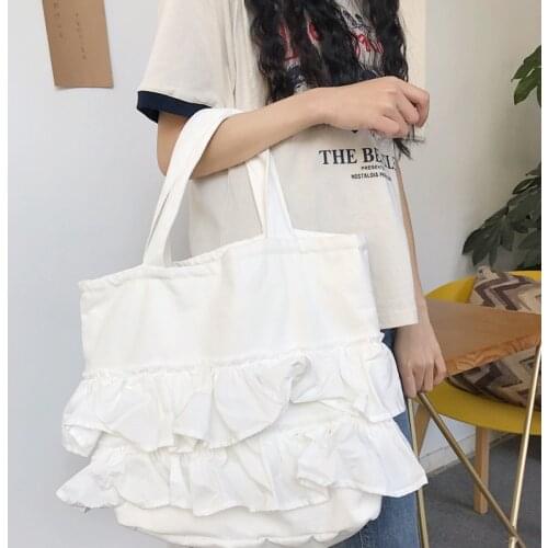 Women Bag Canvas Tote Bag Ruffles Solid SOFT OPEN Shoulder Bag for Teenage Girl Handbag High-Capacity Shiopping Bag High Quality