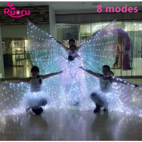 Ruoru Belly Dance Led Wings 8 Modes Adult white Led Isis Wings with Stick Open 360 Degrees BellyDance Stages Performance Props