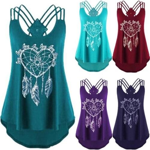 Summer top Sexy Off Shoulder Women Vest Printed Loose Plus Size All-match Backless Tank Top Solid Color Feather