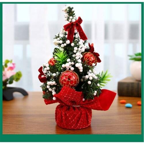Mini Christmas Tree Artificial Tabletop Christmas Tree with Cute Ornaments Solid Base for Home Office