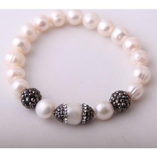 Fashion Women Freshwater Pearl Strand Bracelets Handmake Paved Pearl Bracelet