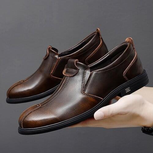 Mens Genuine Leather Shoes 38-47 Head Leather Soft Anti-slip Rubber Loafers Shoes Man Casual Real Leather Shoes Men Shoes