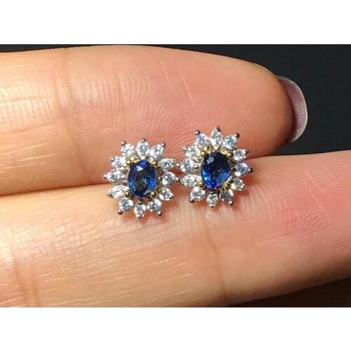 Natural Blue Sapphire Earrings 925 Silver Natural Gemstone Earrings Women Gift Jewelry