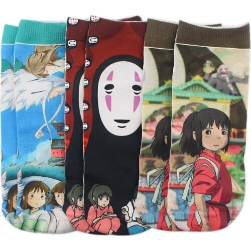 Anime Cartoon Pattern Socks Hayao Miyazaki Casual Soft Comfortable Spirited Away Funny Design Cotton Short Sock For Women Men