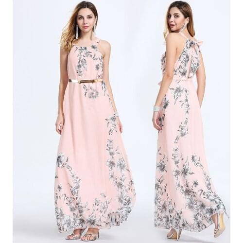 2017 New Womens Summer Chiffon Dress Ladies Party Evening Beach Long Sleeveless Sexy Floral Dress