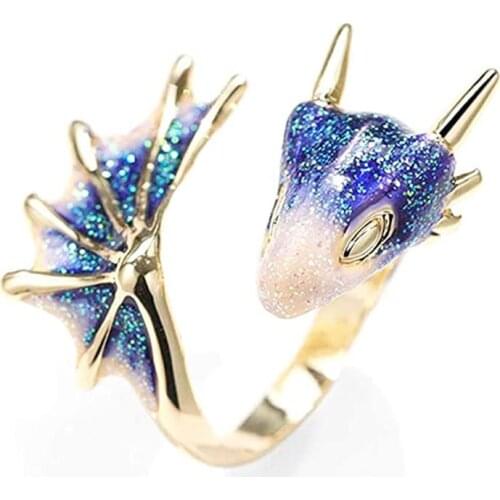New Enamel Knight Dragon Ring Color Opening Adjustable Ring Personality Mens and Womens Hip Hop Party Jewelry Anniversary Gift