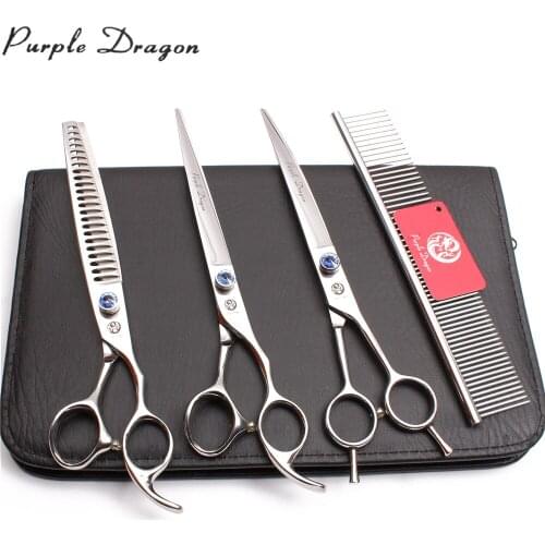 Suit 8" 440C Purple Dragon Dog Scissors Straight Shears Thinning Shears Puppy Curved Shears Professional Pet Scissors Set Z3004