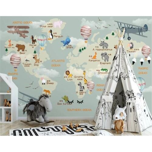 Beibehang wall papers home decor Custom Nordic Childrens Room Wallpaper Cartoon World Map Background Wallpaper Home Decoration