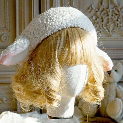 Original Design Hand-made Kawaii Sheep Ears Plush Beret Lamb Wool Lolita Cosplay Cute Harajuku Beret Mori Girl Sweet Hat